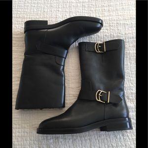 NWT Jil Sandar black leather shearling boot